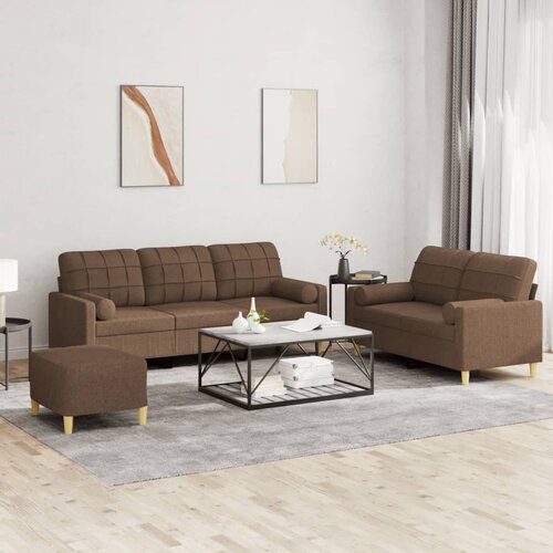  3-dijelni set sofa s jastucima smeđi od tkanine Cene