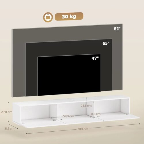  Plutajući TV ormarić zidni 3 ladice puno prostora za pohranu 180 cm bijeli Slike