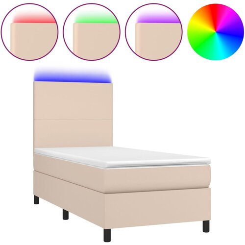 Maison Chic Box spring postelja - Vzmetna postelja z vzmetnico LED kapučino 80x200cm um. usnje SL21694, (21892227) Slike