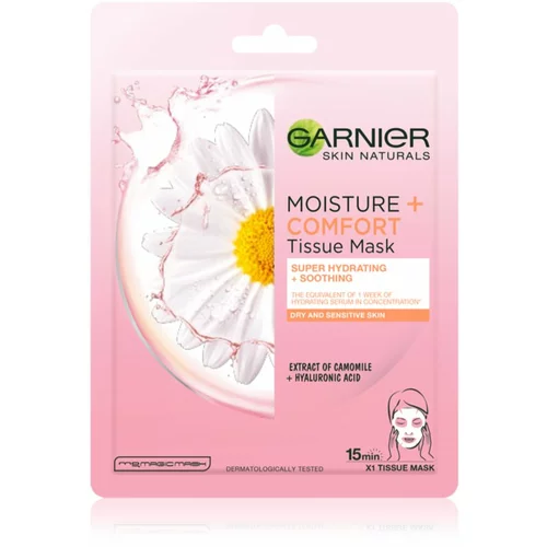 Garnier Skin Naturals Moisture+Comfort super vlažilna pomirjevalna tekstilna maska za suho in občutljivo kožo 28 g