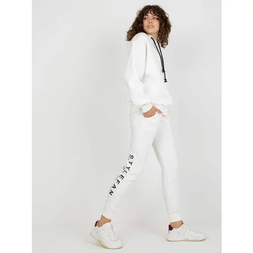 Fashion Hunters Ecru women's tracksuit with inscriptions and zippers