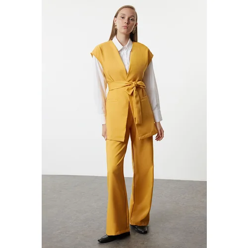 Trendyol Mustard Crepe Woven Top-Bottom Set