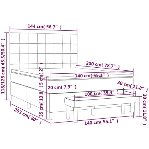  Krevet s oprugama i madracem crni 140x200 cm od tkanine Slike