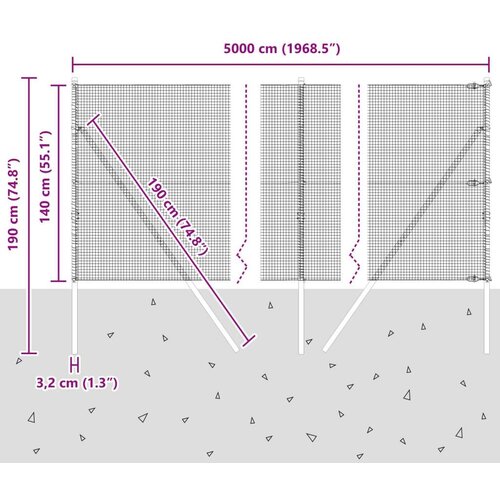 vidaXL varjena žičnata ograja s 13 stebrički Zelena 1.4x50 m Jeklo Cene