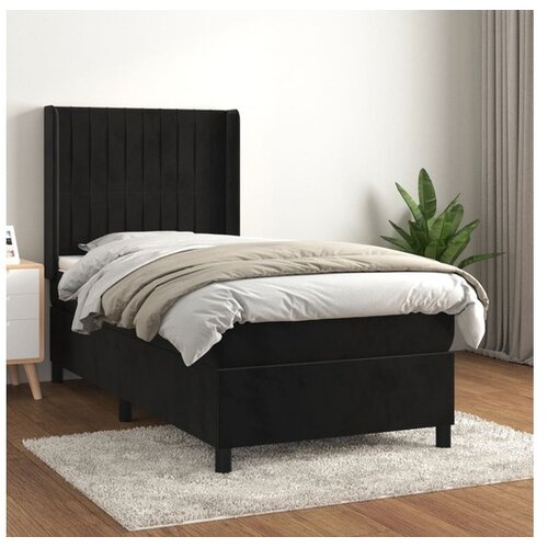  Box spring postelja z vzmetnico črn 90x190 cm žamet Cene