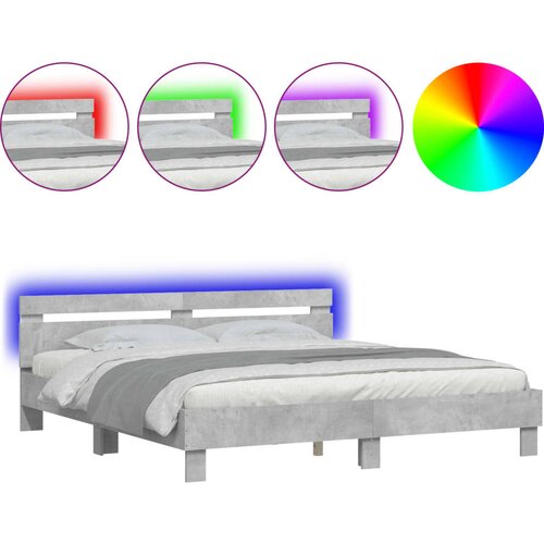  Okvir za krevet s uzglavljem i LED siva boja betona 180x200 cm Slike