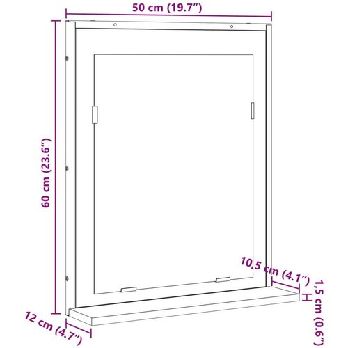  Ogledalo za kupaonicu s policom Sonoma hrast 50x12x60 cm Konstruirano drvo Slike
