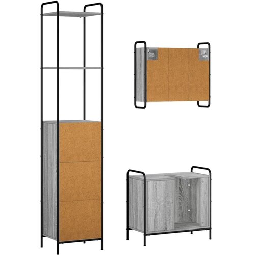  Set ormarića za kupaonicu 3 kom. Siva Sonoma 40 x 36 x 200 5 cm - Siva Sonoma Ormar s umivaonikom (1 vrata i 1 polica) + viseći Slike