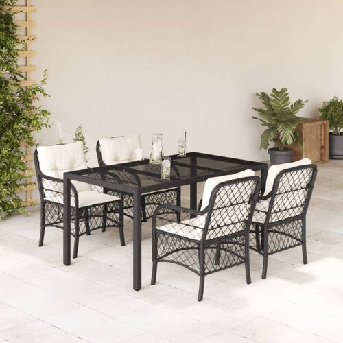  5-dijelni vrtni blagovaonski set s jastucima od poliratana crni Crna 150 cm table length Cene