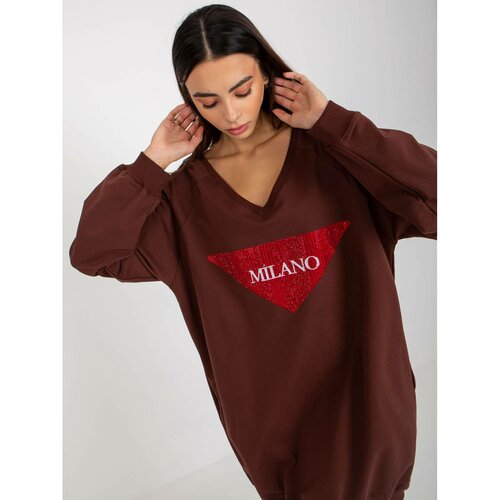 Fashion Hunters Dark brown oversize long sweatshirt with an application and an inscription Slike