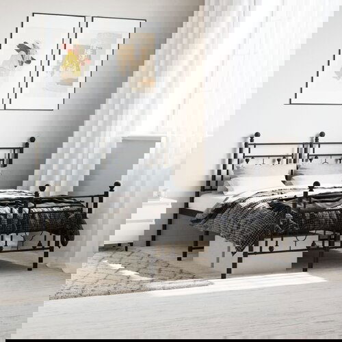 vidaXL Kovinski posteljni okvir z vzglavjem in vznožjem črn 120x200 cm Cene