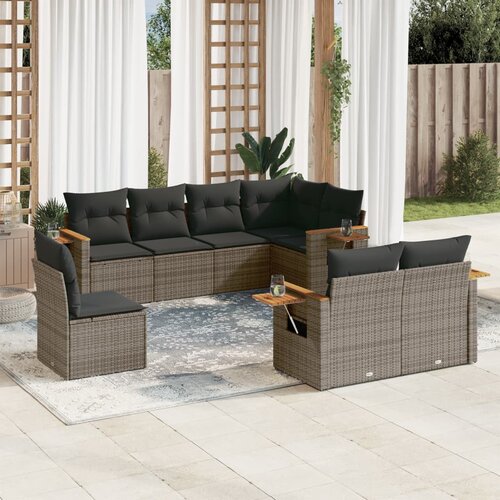 vidaXL 8-dijelni set vrtnih sofa od poliratana s jastucima sivi Cene