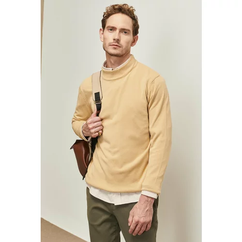 AC&Co / Altınyıldız Classics Men's Beige Non-Pilling Standard Fit Normal Cut Half Turtleneck Knitwear Sweater