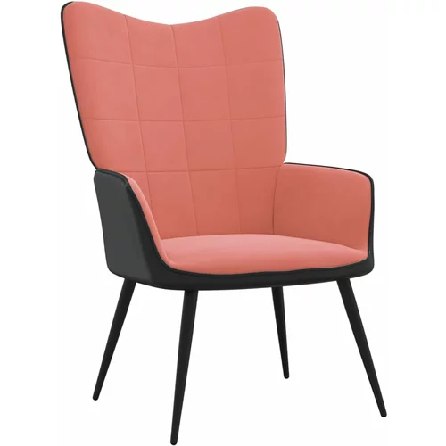 vidaXL stolica za opuštanje ružičasta od baršuna i PVC-a