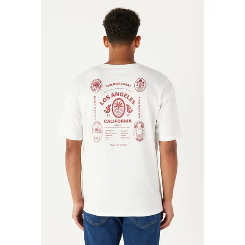 AC&Co / Altınyıldız Classics Men's White Oversized Loose Fit, Crew Neck 100% Cotton Printed T-Shirt.