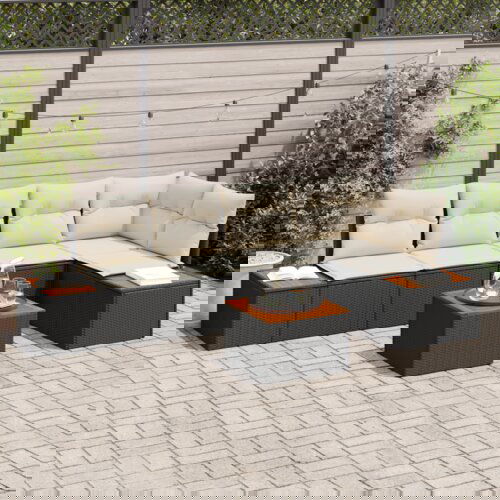  Set od 6 dijelova kauča za vrt s jastučićima crni poli ratan akacija Slike