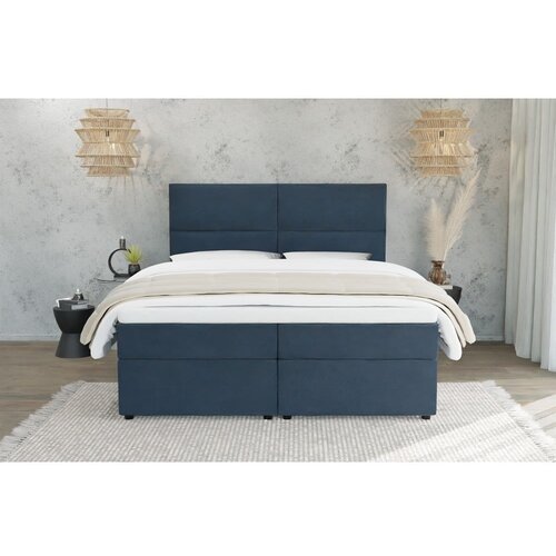 Ropez Temno modra boxspring postelja s prostorom za shranjevanje 180x200 cm &amp;ndash; Slike