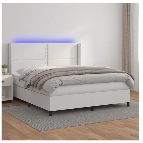  Boxspring posteľ s matracom a LED biela 160x200 cm umelá koža