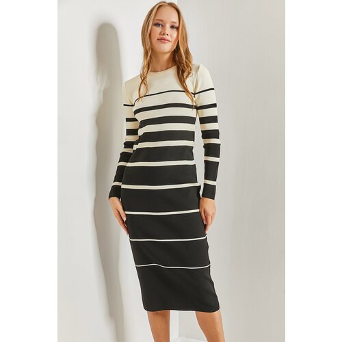Bianco Lucci Women's Striped Long Knitwear Dress Slike