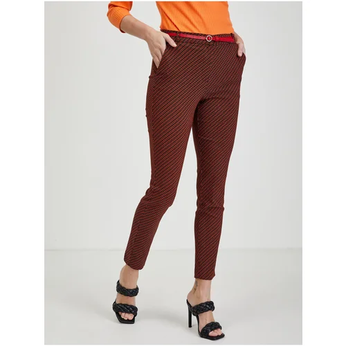 Orsay Black-Red Ladies Patterned Trousers - Women