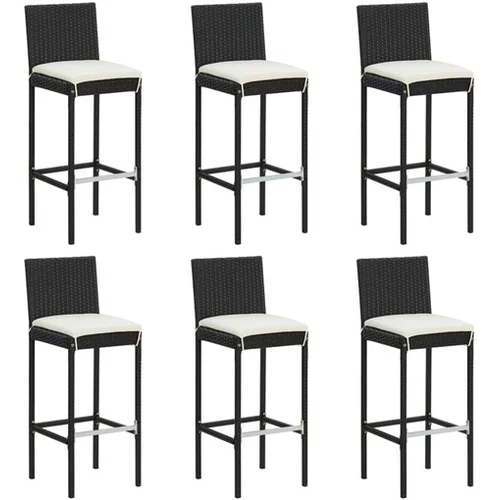  Barski stolčki z blazinami 6 kosov črn poli ratan
