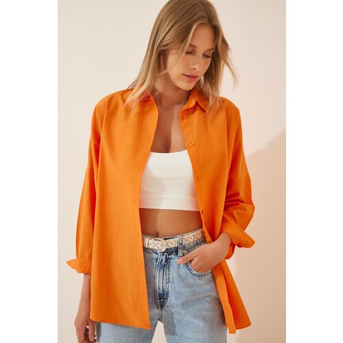 Happiness İstanbul Women's Light Orange Oversize Long Basic Shirt Slike