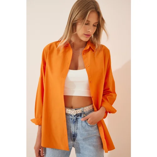  Women's Light Orange Oversize Long Basic Shirt