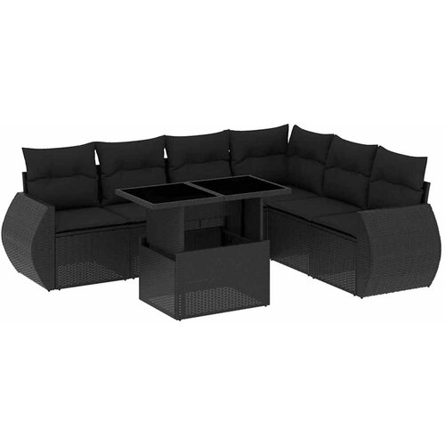 Maison Chic Seti vrtnega pohi&amp;scaron;tva - Vrtna garnitura - Vrtni pohi&amp;scaron;tvo set 7-delna z blazinami črn poli ratan, (21802638) Slike