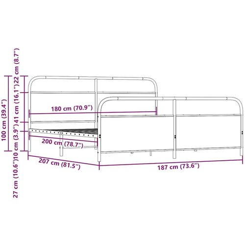 VidaXL metalni okvir kreveta bez madraca boja hrasta 180x200 cm Slike