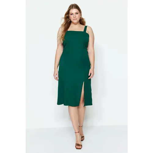 Trendyol Curve Emerald Green Woven Slit Dress