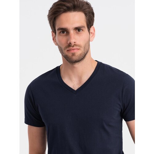 Ombre BASIC men&amp;#039;s classic cotton T-shirt with a crew neckline - navy blue Slike