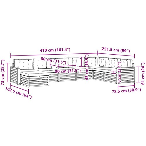  Set vanjskih sofa 8 kom. Bijela i bež Čvrsto drvo akacije 410 x 251,5 x 73 cm Slike