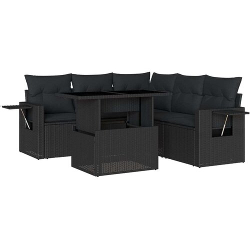 VidaXL 6-dijelni set vrtnih sofa s jastucima crni od poliratana Slike