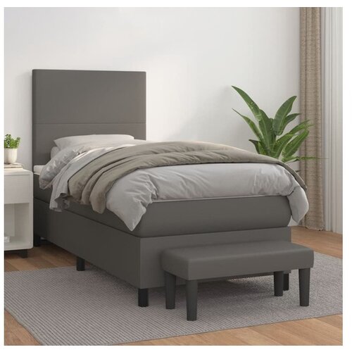  Box spring postelja z vzmetnico siv 90x190 cm umetno usnje Cene