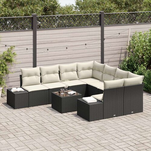 VidaXL 9-dijelni set vrtnih sofa s jastučićima Crni poli ratan Slike
