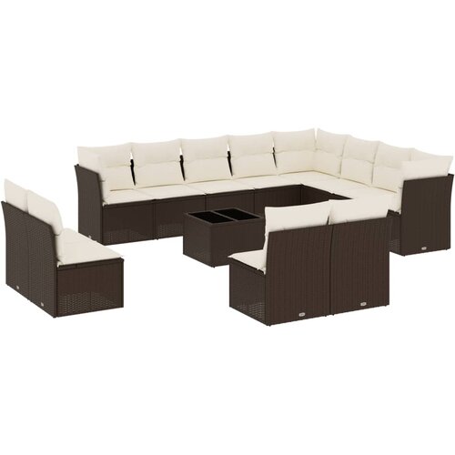  13-dijelni set vrtnih sofa s jastucima smeđi od poliratana Slike