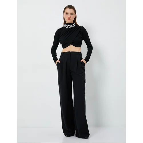 Koton Crop T-Shirt Draped Long Sleeve