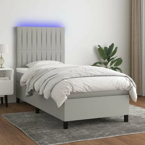  Box spring postelja z vzmetnico LED svetlo siva 90x200 cm blago, (20789365)