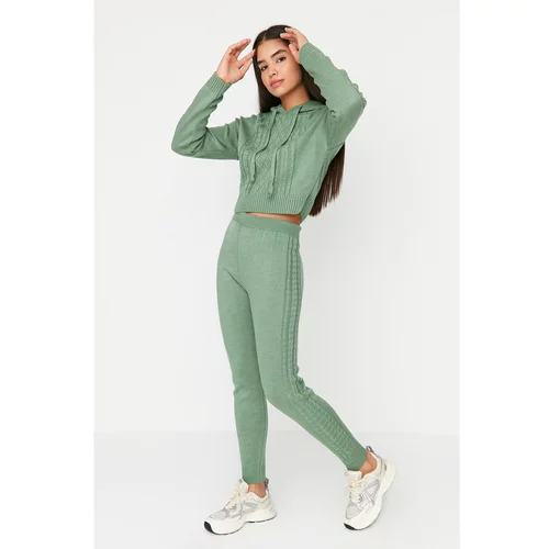 Trendyol Seeds Green Knitted Striped Knitwear Top and Bottom Set