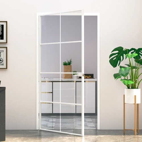 vidaXL Sobna vrata bijela 102x201 5 cm kaljeno staklo i aluminij tanka Cene