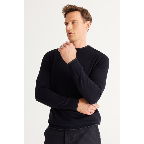 ALTINYILDIZ CLASSICS Men's Navy Blue Anti-Pilling Standard Fit Regular Fit Crew Neck Knitwear Sweater Slike
