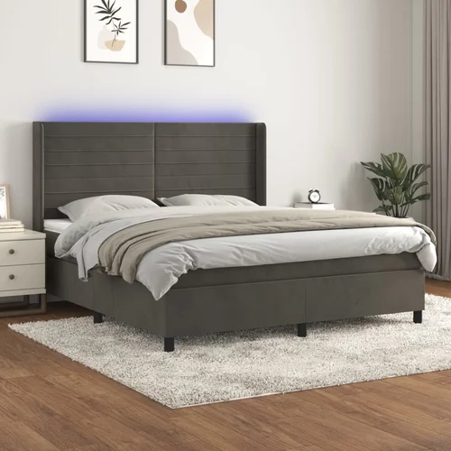  box spring s madracem LED tamnosivi 160x200 cm baršun