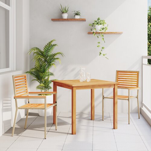 vidaXL 3-dijelni vrtni set za blagovanje bež poliratan akacija, stacking garden chairs with cushions - set of 2 in beige poly rattan Cijene