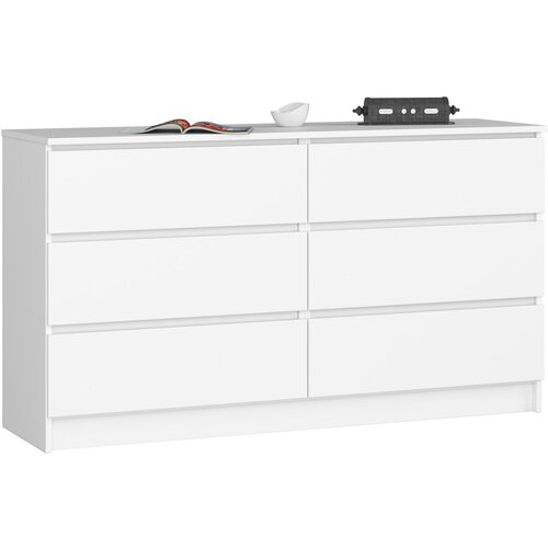 AKORD KOMODA K 140 cm 6 Predalniki BELE, (21703103) Slike