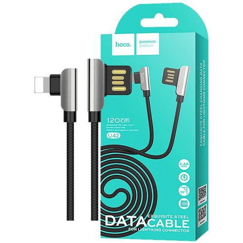 Hoco USB kabl za iPhone, Lightning kabl, 1.2 met., 2.4 A, crna - U42 Exquisite steel, Crni Slike
