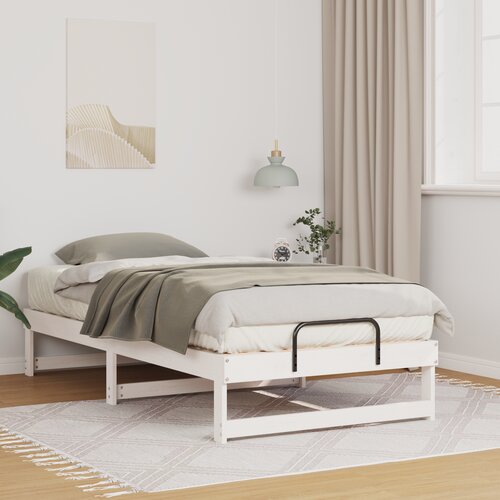 vidaXL Krevetni okvir z ročaji Bela 90 x 200 cm Trdna borovina Cene