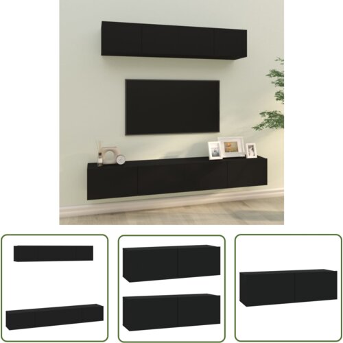 The Living Store Komplet TV omaric 4-delni črn inženirski les - Komplet TV Omaric, (21738267) Cene