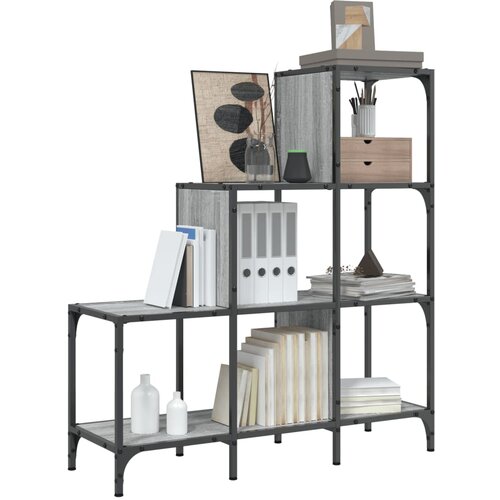  Regal za knjige siva boja hrasta 92x30x102 cm od drva i metala Slike