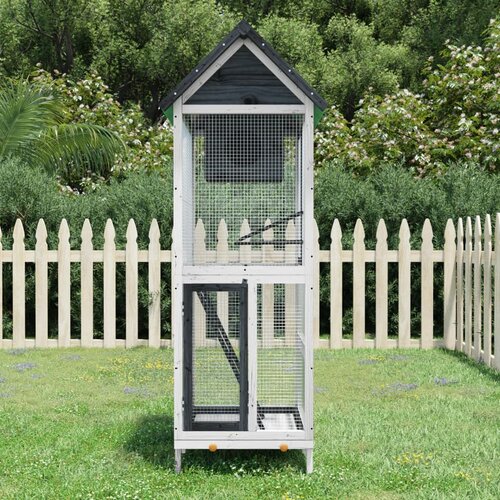 vidaXL Kućica za ptice siva 60 x 58 5 x 160 cm od masivne borovine Cene