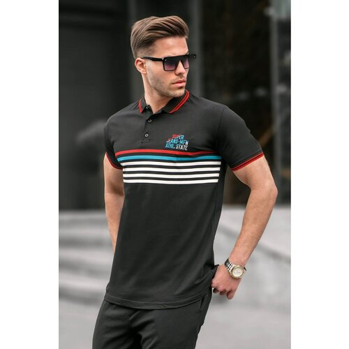 Madmext Black Striped Polo Neck T-Shirt 5869 Slike
